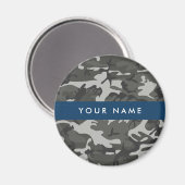 灰色の迷彩模様、お名前、パーソナライズ マグネット (正面/裏面)