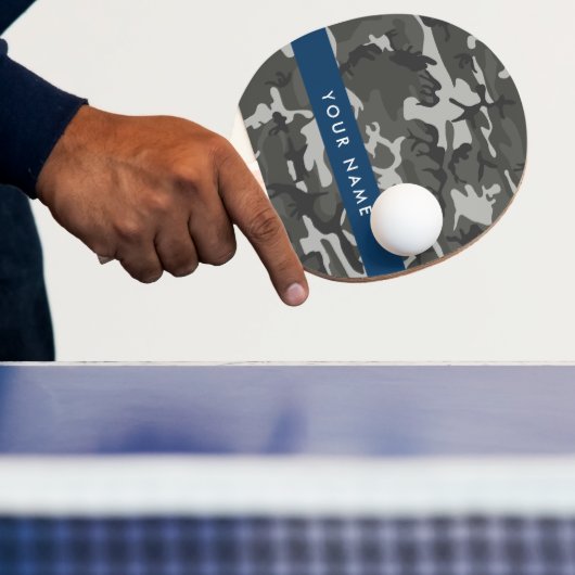 灰色の迷彩模様、お名前、パーソナライズ 卓球ラケット (インサイチュ)