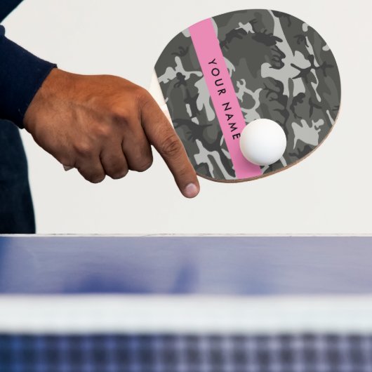 灰色の迷彩模様、お名前、パーソナライズ 卓球ラケット (インサイチュ)