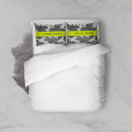 灰色の迷彩模様、お名前、パーソナライズ 枕カバー