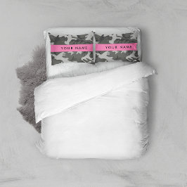 灰色の迷彩模様、お名前、パーソナライズ 枕カバー