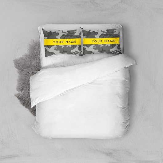 灰色の迷彩模様、お名前、パーソナライズ 枕カバー