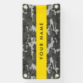 灰色の迷彩模様、お名前、パーソナライズ 横断幕 (縦)