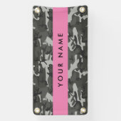 灰色の迷彩模様、お名前、パーソナライズ 横断幕 (縦)