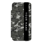 灰色の迷彩模様、お名前、パーソナライズ INCIPIO iPhoneウォレットケース (フォリオ 正面)