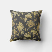 灰色の金ゴールドエレガントみすぼらしいヴィンテージシックなフローラ クッション (裏面)