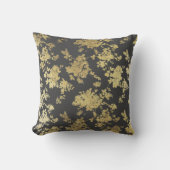 灰色の金ゴールドエレガントみすぼらしいヴィンテージシックなフローラ クッション (正面)