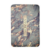 灰色の金ゴールド大理石、Sm金ゴールドストライプ名+モノグラム バスマット (正面縦)