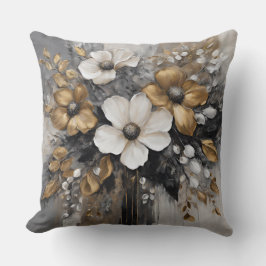 灰色の金ゴールド白黒花 クッション