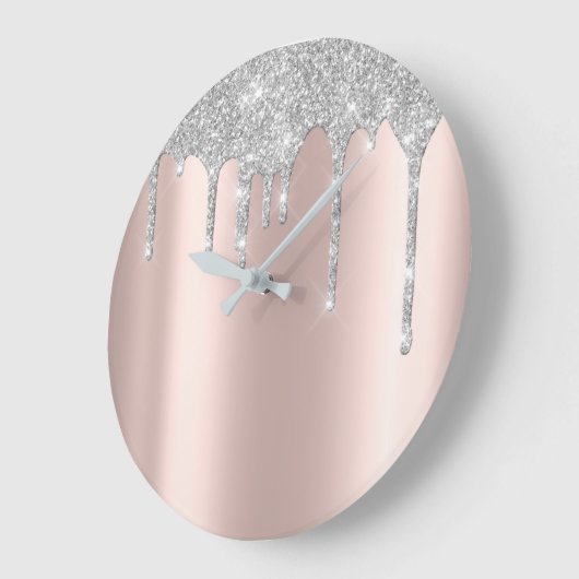 灰色の金属火花のグリッターの滴りの赤面のグリッターは上がりました ラージ壁時計 (傾斜)