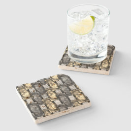 灰色の金色の長方形の彫刻と染色 ストーンコースター