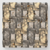 灰色の金色の長方形の彫刻と染色 ストーンコースター (正面)