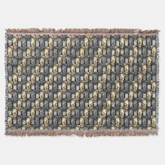 灰色の金色の長方形の彫刻と染色 スローブランケット (正面)