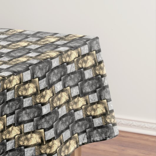 灰色の金色の長方形の彫刻と染色 テーブルクロス (インサイチュ)