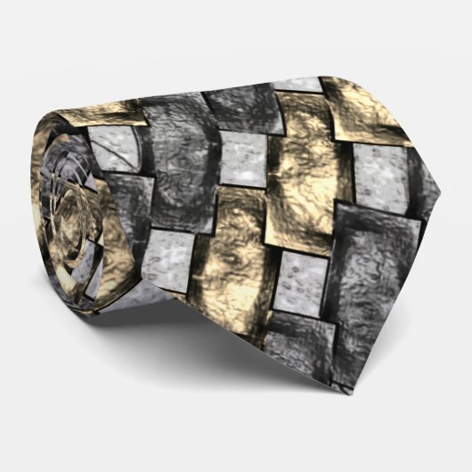 灰色の金色の長方形の彫刻と染色 ネクタイ (ロール)