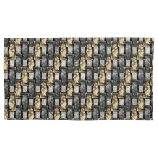 灰色の金色の長方形の彫刻と染色 枕カバー (正面左)