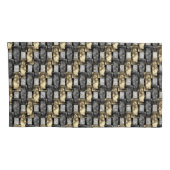 灰色の金色の長方形の彫刻と染色 枕カバー (裏面-右)