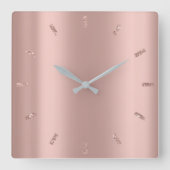 灰色の銀のバラの赤面のピンクのモモのミニマルなグリッター スクエア壁時計 (正面)