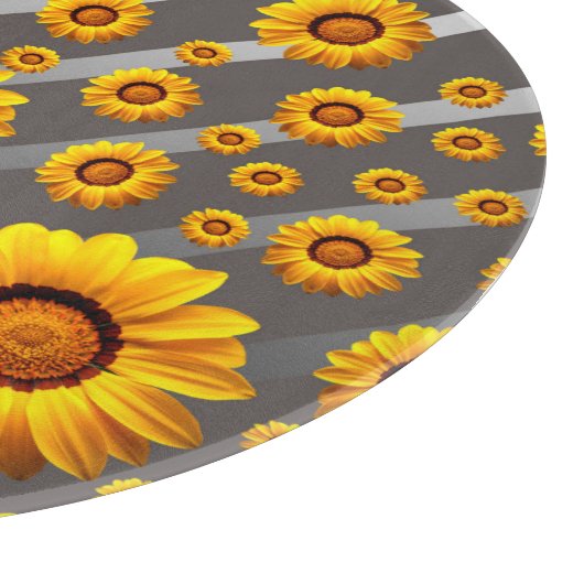 灰色の銀の花に美しい黄色のストライプ花 カッティングボード (角)