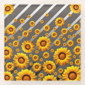 灰色の銀の花に美しい黄色のストライプ花 ガラスコースター (正面)