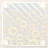 灰色の銀の花に美しい黄色のストライプ花 ガラスコースター (裏面)