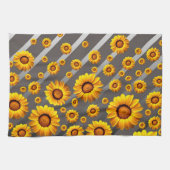灰色の銀の花に美しい黄色のストライプ花 キッチンタオル (横)