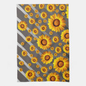 灰色の銀の花に美しい黄色のストライプ花 キッチンタオル (縦)