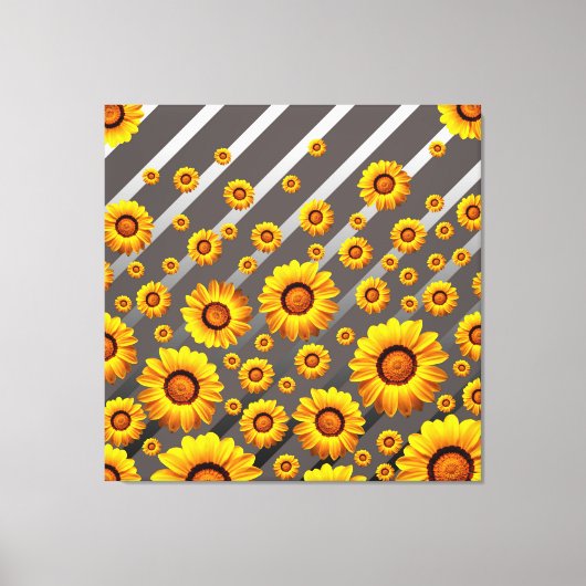 灰色の銀の花に美しい黄色のストライプ花 キャンバスプリント (正面)