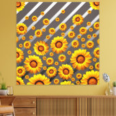 灰色の銀の花に美しい黄色のストライプ花 キャンバスプリント (インサイチュ (リビング))