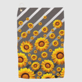 灰色の銀の花に美しい黄色のストライプ花 ゴルフタオル (正面)