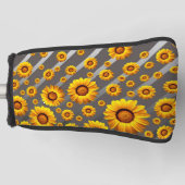 灰色の銀の花に美しい黄色のストライプ花 ゴルフヘッドカバー (正面)