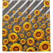 灰色の銀の花に美しい黄色のストライプ花 シャワーカーテン (正面)