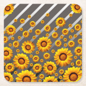 灰色の銀の花に美しい黄色のストライプ花 スクエアペーパーコースター (正面)