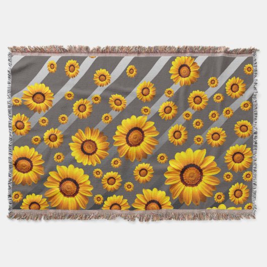 灰色の銀の花に美しい黄色のストライプ花 スローブランケット (正面)