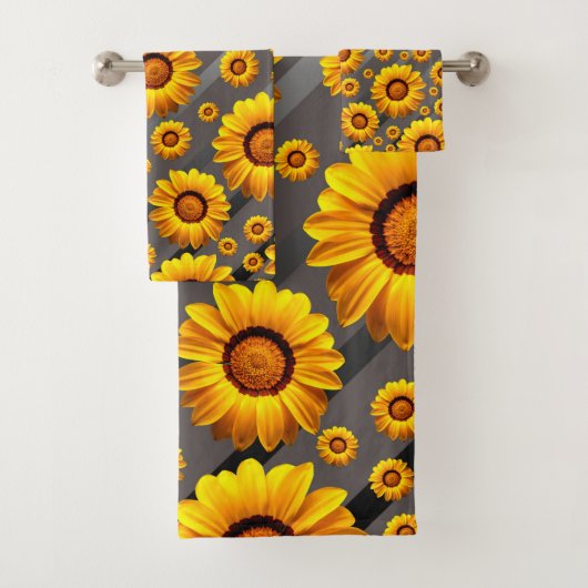 灰色の銀の花に美しい黄色のストライプ花 バスタオルセット (インサイチュ)