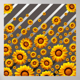 灰色の銀の花に美しい黄色のストライプ花 ポスター