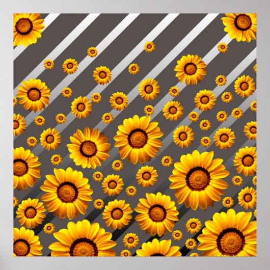 灰色の銀の花に美しい黄色のストライプ花 ポスター (正面)