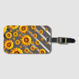 灰色の銀の花に美しい黄色のストライプ花 ラゲッジタグ