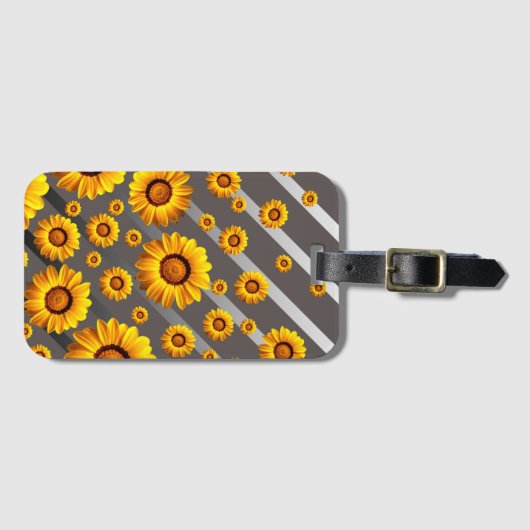 灰色の銀の花に美しい黄色のストライプ花 ラゲッジタグ (正面横)