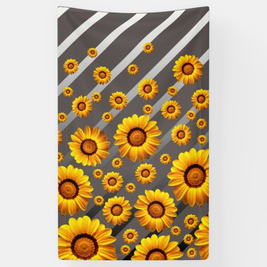 灰色の銀の花に美しい黄色のストライプ花 横断幕 (縦)
