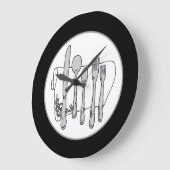 灰色の銀器の白いナプキン数時計無し ラージ壁時計 (傾斜)