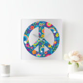 灰色の銀色のホログラフィックピースラブ スクエア壁時計 (ホーム)