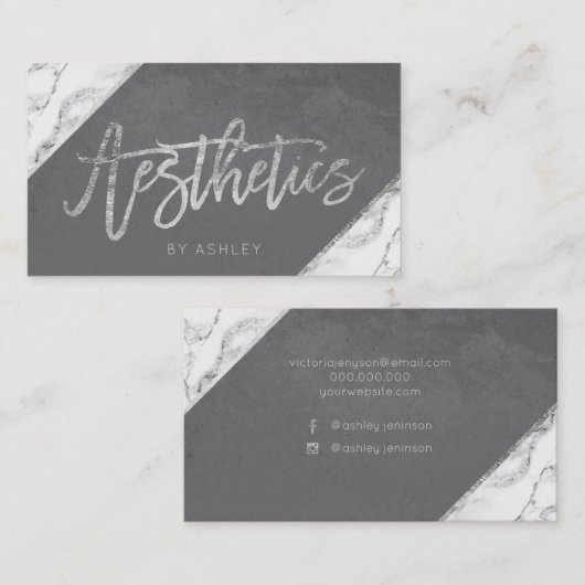 灰色の銀製の白い大理石の美学のタイポグラフィ 名刺 (正面/裏面)