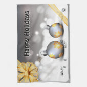 灰色の銀製の金ゴールドの休日のつまらないもの キッチンタオル (縦)