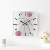 灰色の銀製の黒い花のミニマリズムの花びらは上がりました スクエア壁時計 (ホーム)