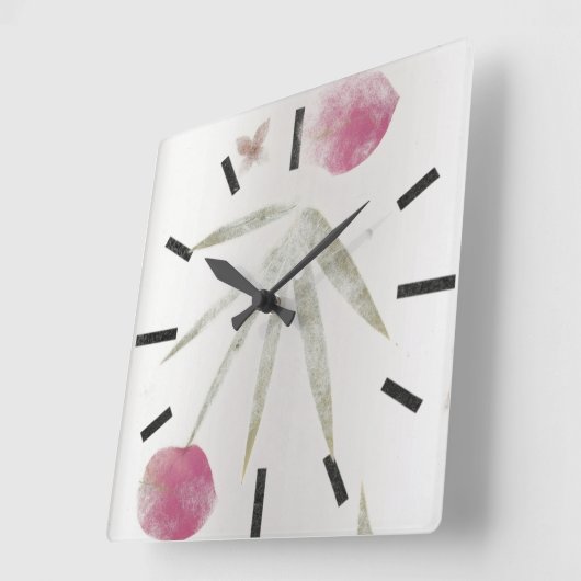 灰色の銀製の黒い花のミニマリズムの花びらは上がりました スクエア壁時計 (傾斜)