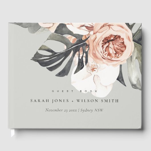 灰色の錆モンステラフローラ水の色結婚の ゲストブック (正面)