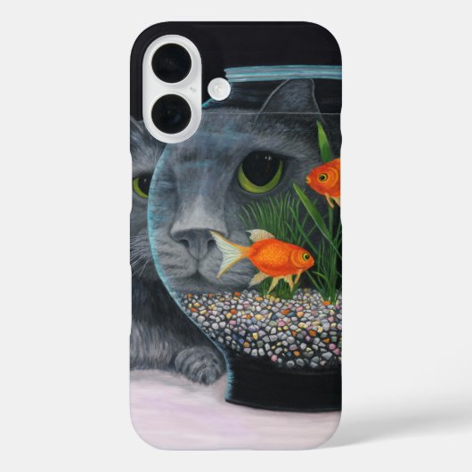 灰色の長毛種の猫と金魚鉢 Case-Mate iPhoneケース (裏面)