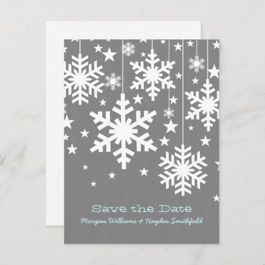 灰色の雪と星の日付はがきを保存 案内ポストカード (正面/裏面)