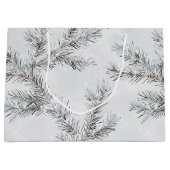 灰色の雪のクリスマスツリーの枝 ラージペーパーバッグ (正面)